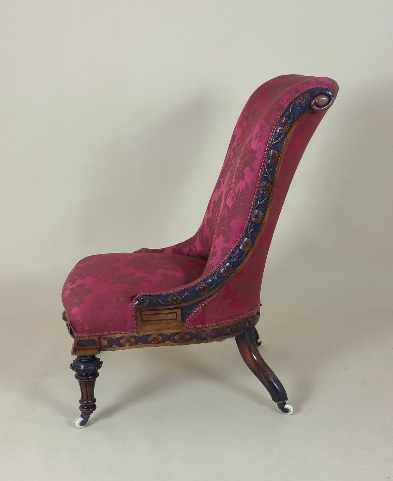Victorian Carved Walnut Ladies Upholstered Chair For Sale ...