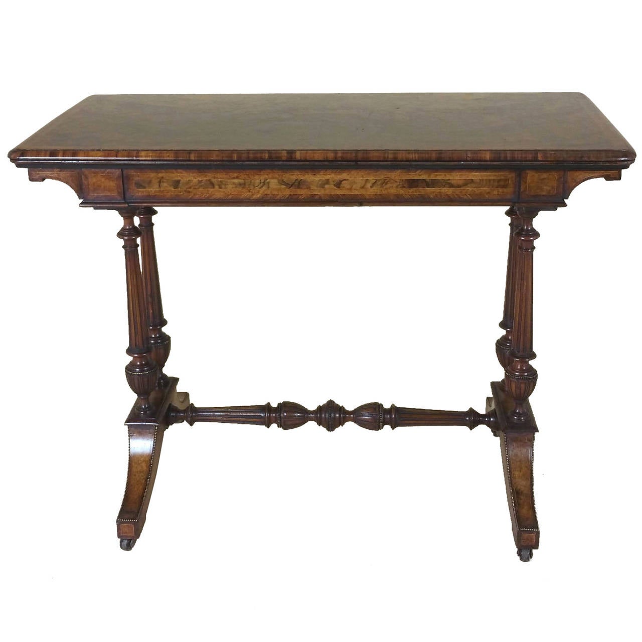 19th C. Figured Walnut Fold Over Card Table by Lamb of Manchester For Sale