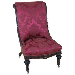 Victorian Carved Walnut Ladies Upholstered Chair 