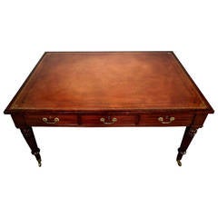 Antique Superb Mahogany 19th Century Leather Topped Writing Table