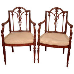 Pair of Late Victorian Caned Satinwood Armchairs