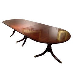 Solid Mahogany Triple Pillar Dining Table, circa 1900