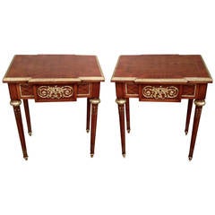 Pair of French Parquetry Inlaid Kingwood Center Tables