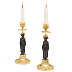 Pair of Regency Ormolu and Bronze Figure Candlesticks