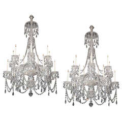 Fine Pair of Fourteen-Light, Cut-Glass Chandeliers by Perry & Co.
