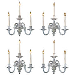 Unusual Set of Four Cut-Glass Wall Lights by F&C Osler