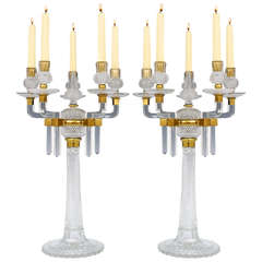 Antique Large Pair of Five-Light Victorian Cut-Glass Candelabra by F&C Osler