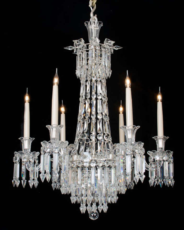 British Fine Quality, Small Pair of Victorian, Six Light Cut Glass Chandeliers