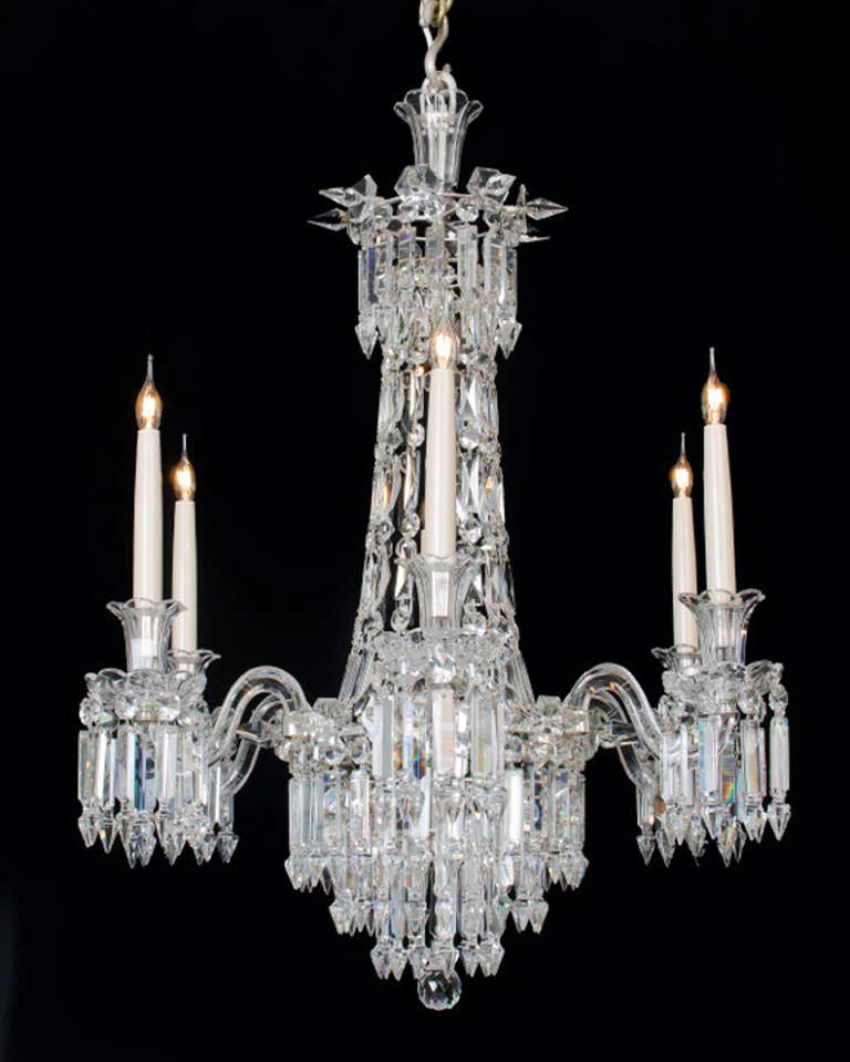 Fine Quality, Small Pair of Victorian, Six Light Cut Glass Chandeliers In Excellent Condition In Steyning, West sussex