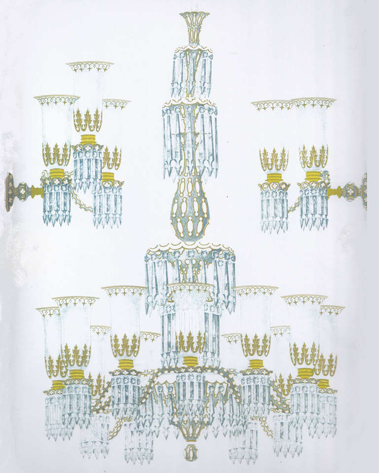 Important Blue Glass Chandelier and Pair of Matching Wall Lights by F&C Osler For Sale at 1stdibs