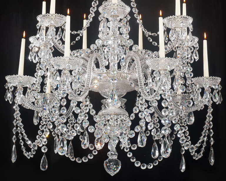 19th Century Fine Pair of Fourteen-Light, Cut-Glass Chandeliers by Perry & Co.