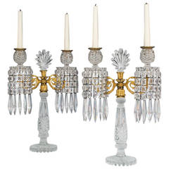 Unusual Pair of Regency Period, Gilt Bronzed and Cut Glass Candelabra