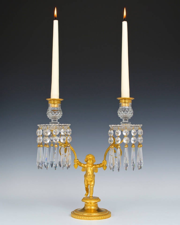 British Exceptional Pair of English Regency Period Cherub Candelabra