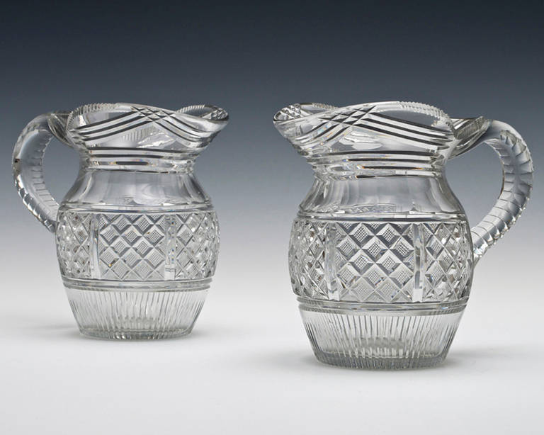 Fine Pair of Irish Regency Cut Glass Jugs