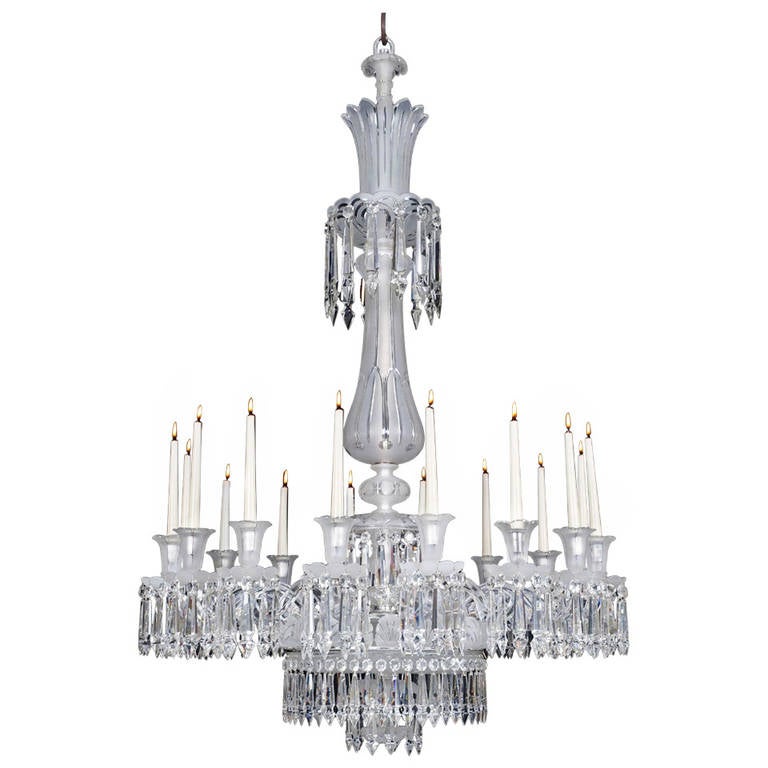 Fine Mid-Victorian Frosted Sixteen-Light Cut-Glass Chandelier