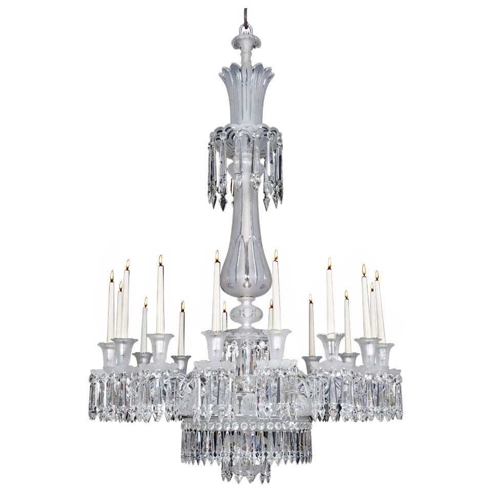 Fine Mid-Victorian Frosted Sixteen-Light Cut-Glass Chandelier For Sale