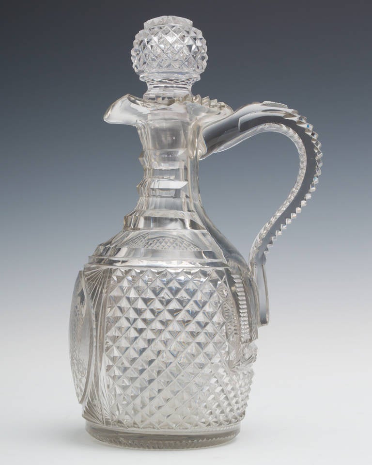 Exceptional Flute and Diamond Cut Armorial Regency Decanter and Claret Jug In Excellent Condition In Steyning, West sussex
