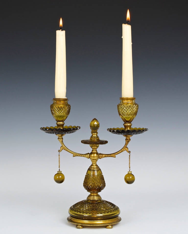 Fine Pair of English Amber Color Candelabra by F&C Osler at 1stdibs