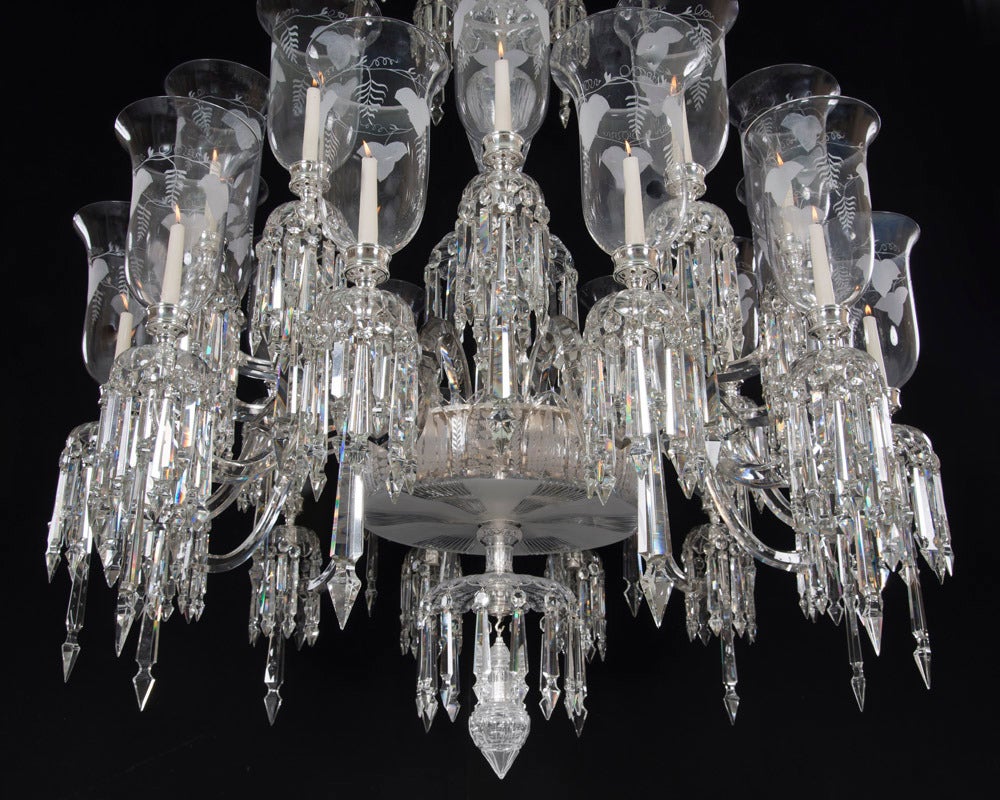 Victorian Engraved Period Crystal Chandelier In Excellent Condition In Steyning, West sussex