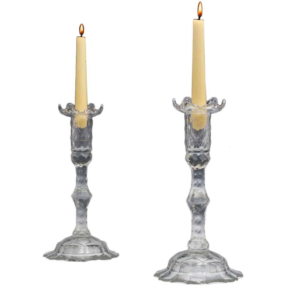 Fine Pair of Cut Glass Georgian Candlesticks
