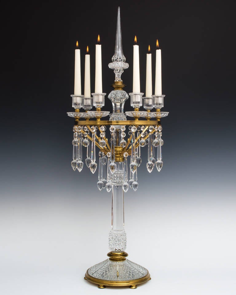 Fine SevenLight Gilt Bronzed, CutGlass Candelabra by F&C Osler at 1stDibs