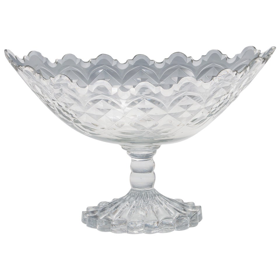 Georgian Irish Cut Glass Boat Shaped Bowl