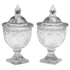 Fine Pair of Swirl-Cut Georgian Urn and Covers