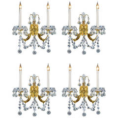 Antique Set of Four Cut-Glass and Brass Lacquered Wall Lights by Perry & Co.