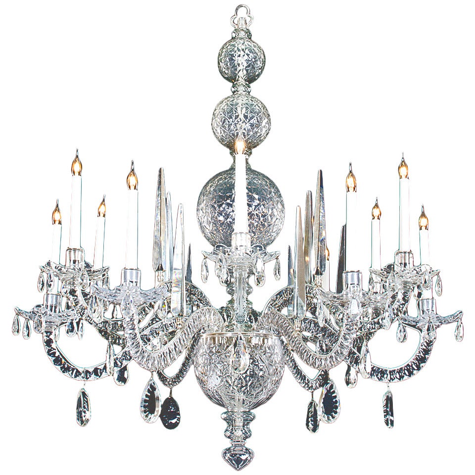 Monumental TwentyLight Cut Glass Chandelier in Adam Style For Sale at