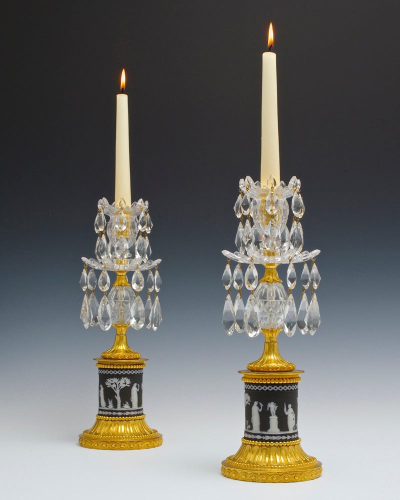 A Pair Of Late Victorian Black Wedgwood Candlesticks