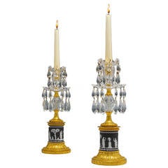A Pair Of Late Victorian Black Wedgwood Candlesticks