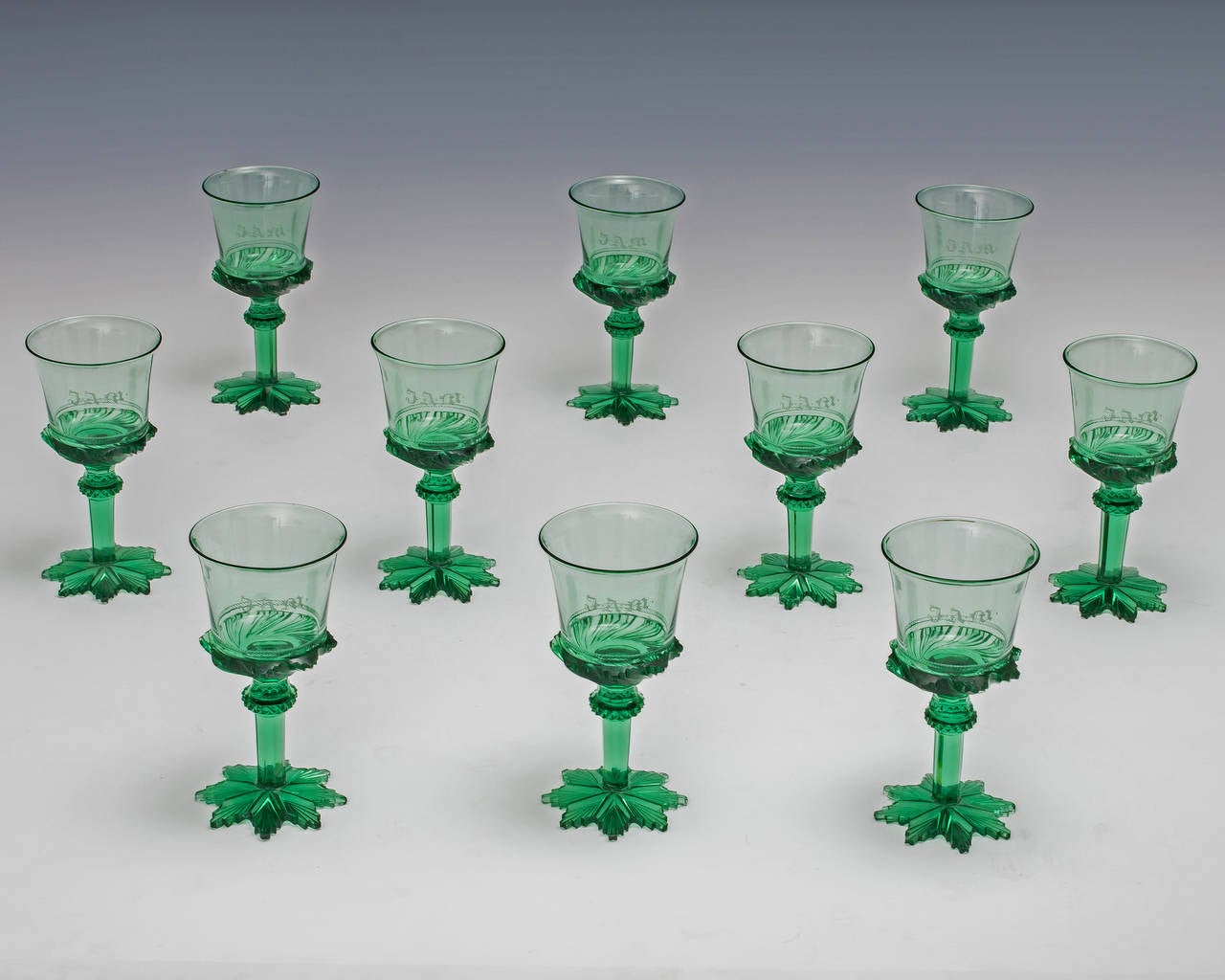 An Exceptional Set Of Ten Cut And Engraved Wine Glasses By John Blades