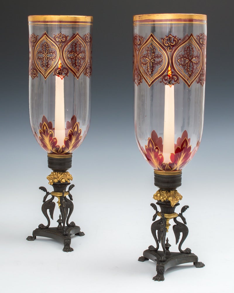 Pair of Regency Storm Shade Candlesticks by Cheney