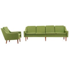 Chartreuse Green Danish Modern Sofa and Chair