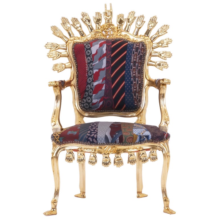 One of a Kind Pedro Friedeberg Hands and Ties Chair Gold Leaf For Sale