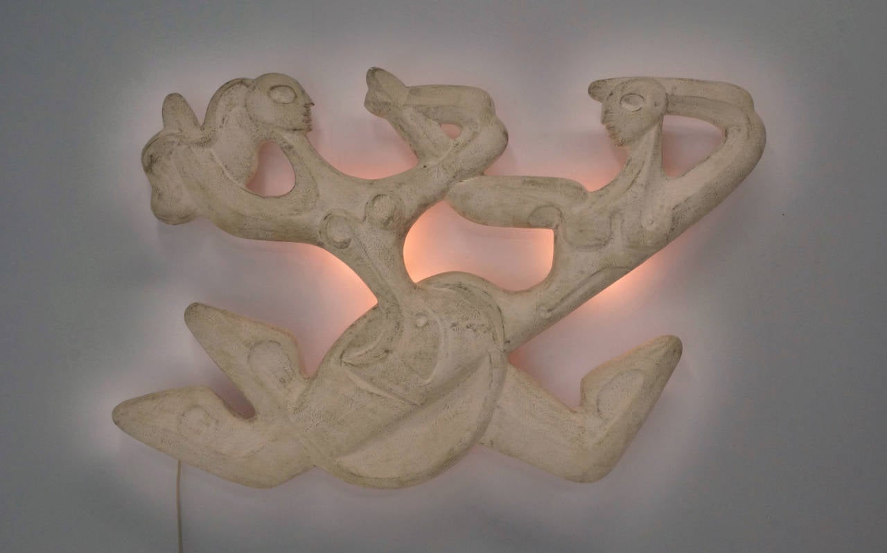 Original vintage Weinberg wall sculpture with new professionally installed wiring and sockets.
