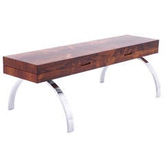 Rosewood Bench with Chromed Steel Legs and Lift Top Storage