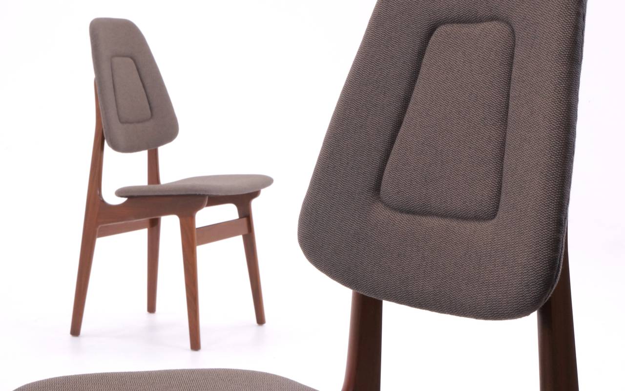 Set of Ten Scandinavian Dining Chairs Walnut Frames New Upholstery 4