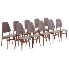 Set of Ten Scandinavian Dining Chairs Walnut Frames New Upholstery