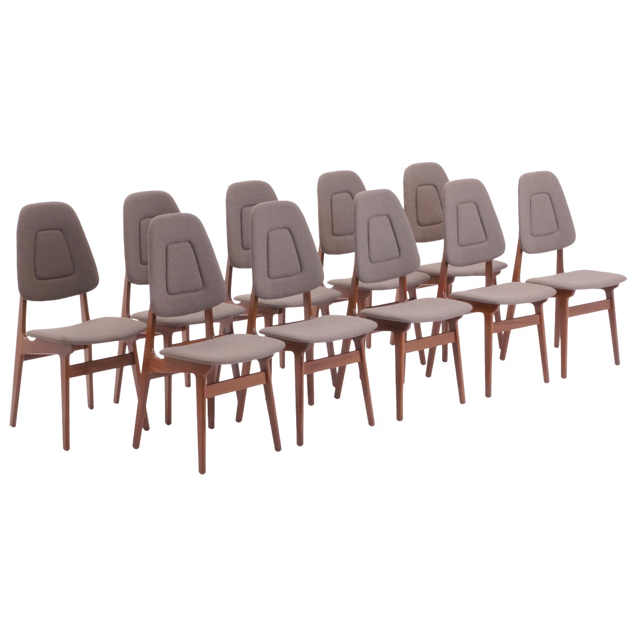 Set of Ten Scandinavian Dining Chairs Walnut Frames New Upholstery