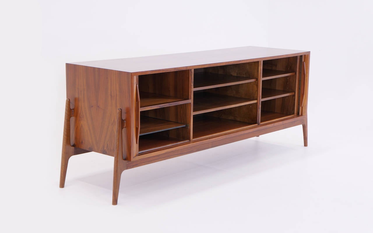 Danish Rosewood Credenza with Tambour Doors Attributed to Finn Juhl.  Very Large.