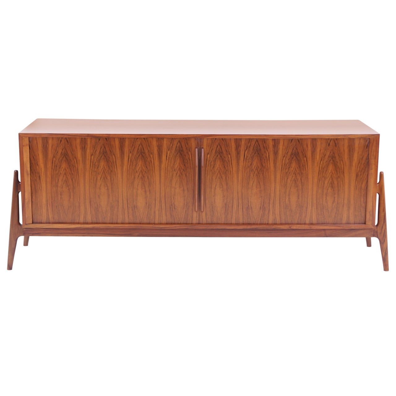 Rosewood Credenza with Tambour Doors Attributed to Finn Juhl.  Very Large.