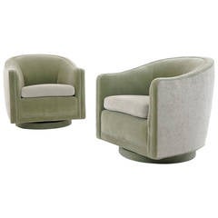 Pair of Barrel Back Swivel Lounge Chairs by Edward Wormley for Dunbar