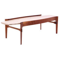 Bertha Schaefer Travertine and Walnut Coffee Table