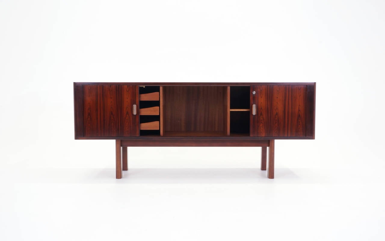 Arne Vodder Rosewood Credenza with Locking Tambour Doors, Rare Smaller Size