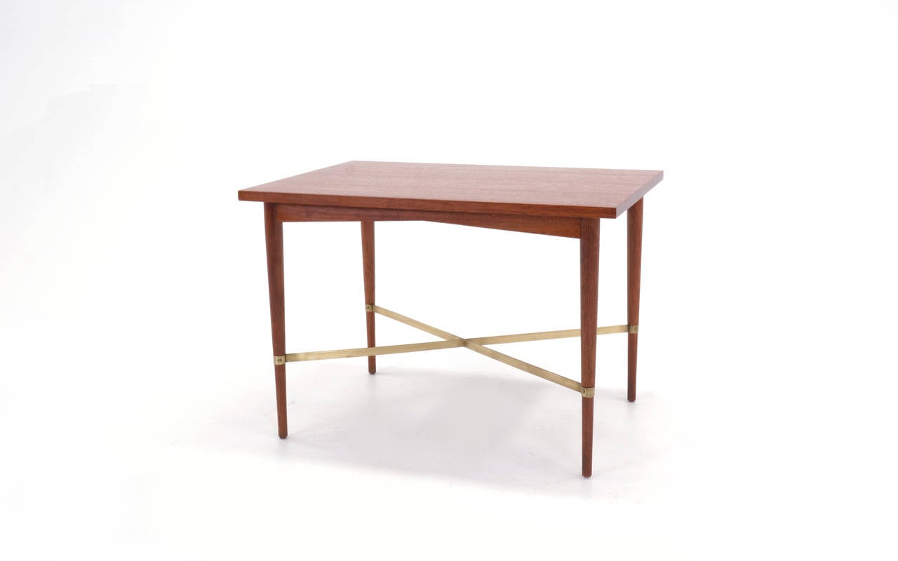 Mid-Century Modern Paul McCobb Side or End Table with Brass Cross Stretchers