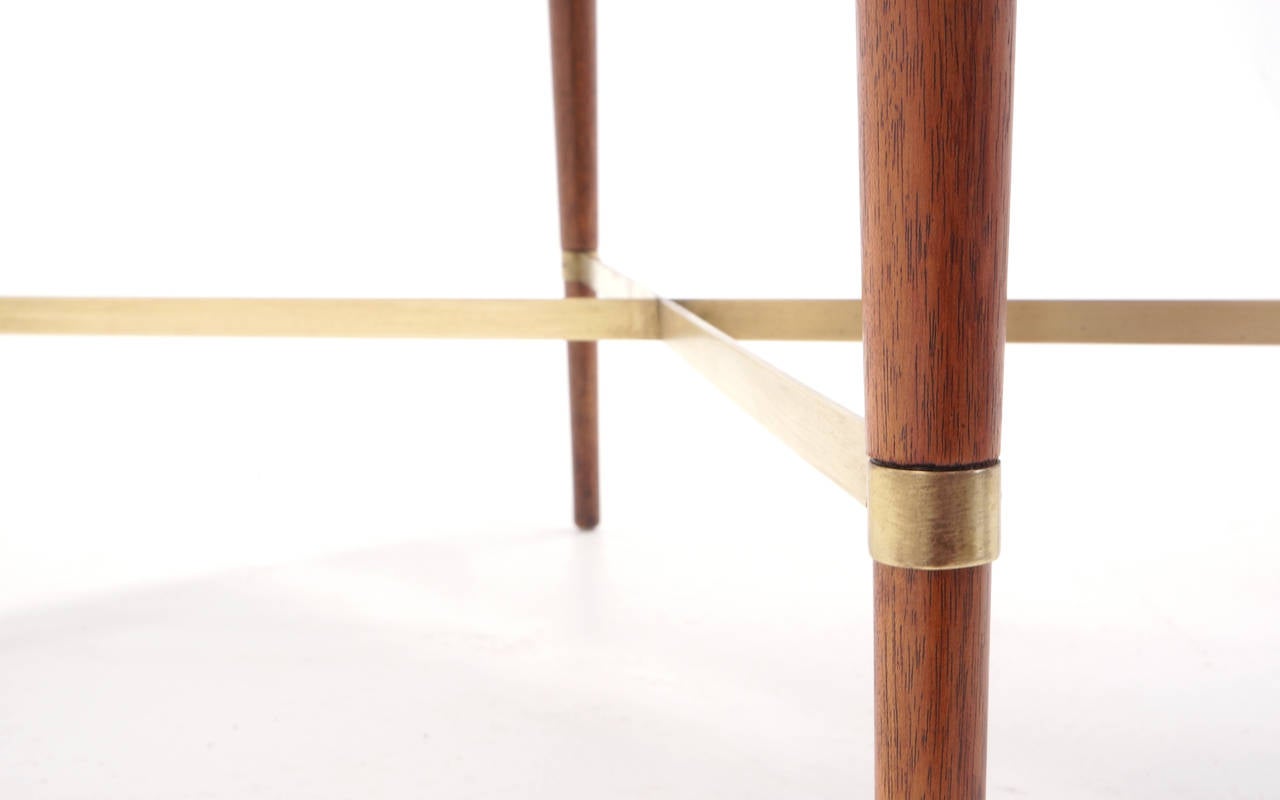 Mahogany Paul McCobb Side or End Table with Brass Cross Stretchers