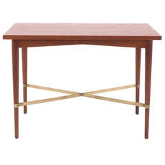 Paul McCobb Side or End Table with Brass Cross Stretchers