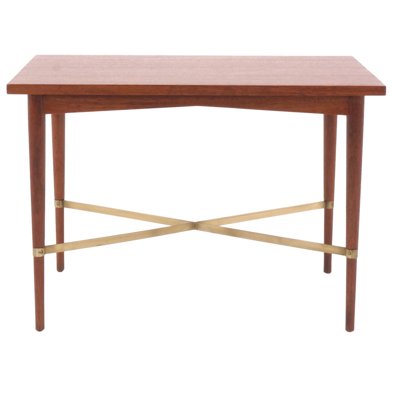 Paul McCobb Side or End Table with Brass Cross Stretchers