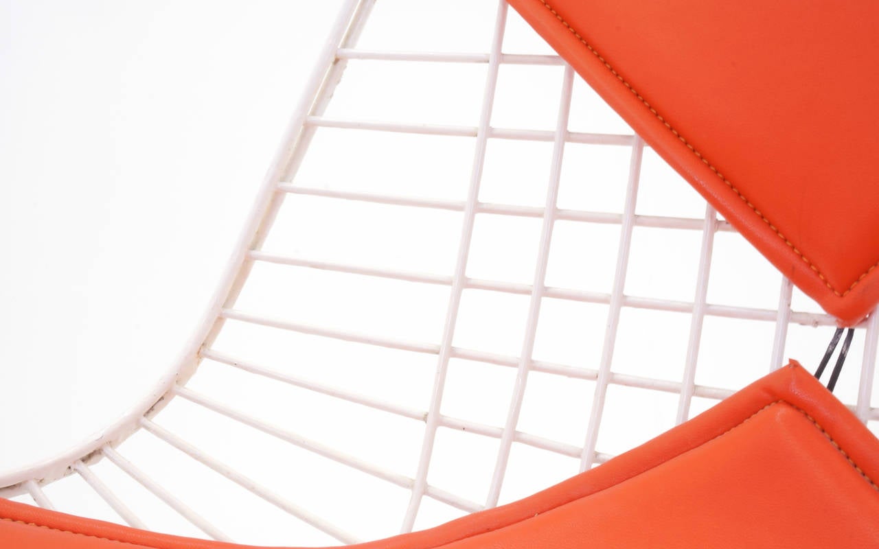 Mid-20th Century Four Eames Herman Miller DKR Wire Chairs on Eiffel Bases & Orange Girard Vinyl